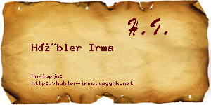 Hübler Irma névjegykártya